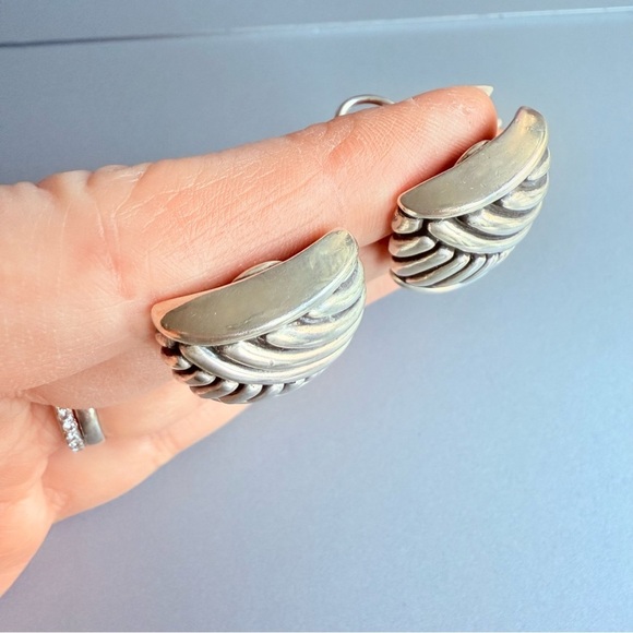 Vintage Barry Kieselstein-Cord Large Clip On Cable Sterling Silver Earri… - Picture 7 of 13